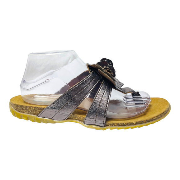 Bionatura Platinum Leather Flower Thong Comfort Sandal Women’s Sz EU 41 | US 10 - Picture 2 of 10